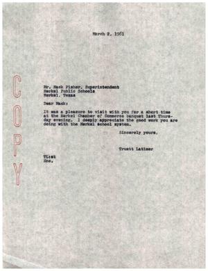 [Letter from Truett Latimer to Mack Fisher, March 2, 1961]