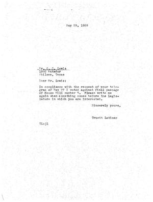 [Letter from Truett Latimer to G. C. Lewis, May 29, 1959]