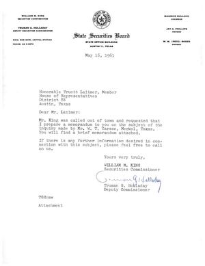 [Letter from Truman G. Holladay to Truett Latimer, May 16, 1961]