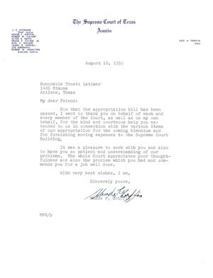 [Letter from Meade F. Griffin to Truett Latimer, August 10, 1959]