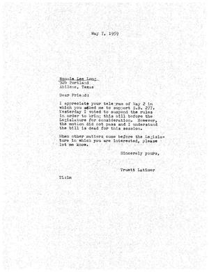 [Letter from Truett Latimer to Bonnie Lee Long, May 7, 1959]