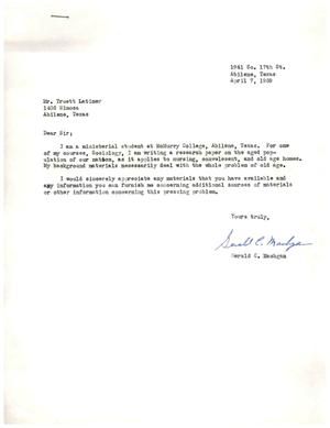 [Letter from Gerald C. Machgan to Truett Latimer, April 7, 1959]