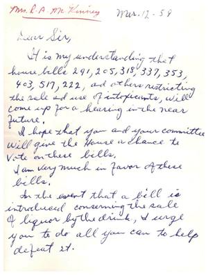 [Letter from Mrs. R. A. McKinney, March 12, 1959]