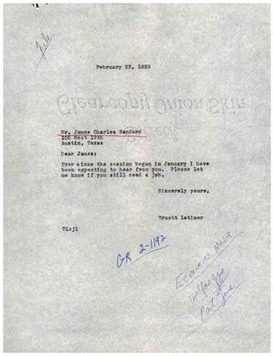 [Letter from Truett Latimer to James Charles Sanford, February 23, 1959]