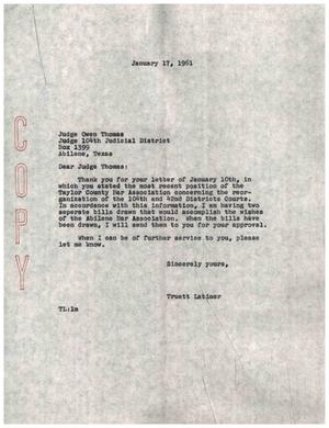 [Letter from Truett Latimer to Owen Thomas, January 17, 1961]