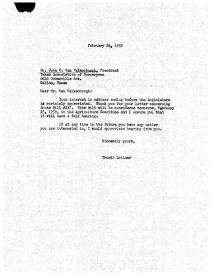 [Letter from Truett Latimer to John C. Van Valkmeburgh, February 24, 1959]