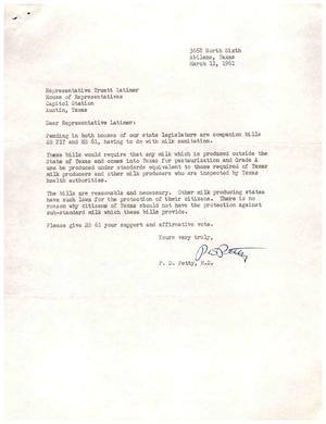 [Letter from P. D. Petty to Truett Latimer, March 11, 1961]
