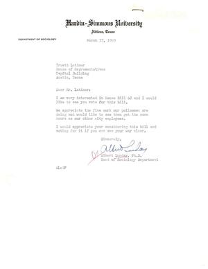 [Letter from Albert Lunday to Truett Latimer, March 17, 1959]