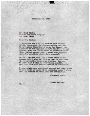 [Letter from Truett Latimer to Will Minter, February 16, 1959]