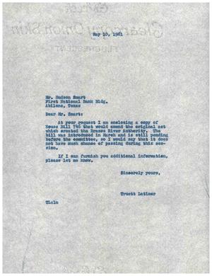 [Letter from Truett Latimer to Hudson Smart, May 10, 1961]