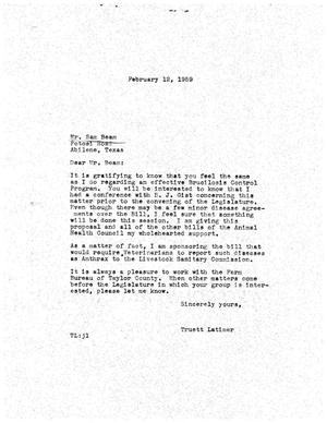[Letter from Truett Latimer to Sam Beam, February 12, 1959]