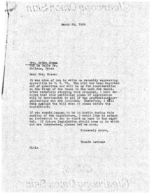 [Letter from Truett Latimer to Mrs. Arden Brame, March 24, 1959]