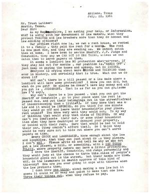[Letter from Mrs. Gladys Waldrop to Truett Latimer, July 22, 1961]