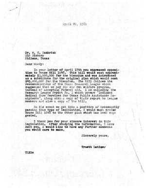 [Letter from Truett Latimer to Dr. W. C. Hambrick, April 20, 1961]