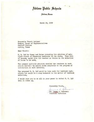 [Letter from James A. Roberson to Truett Latimer, March 19, 1959]