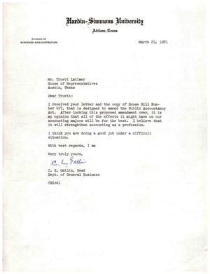 [Letter from C. E. Gatlin to Truett Latimer, March 29, 1961]