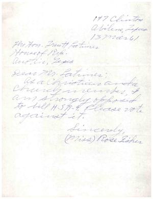 [Letter from Rose Fisher to Truett Latimer, March 13, 1961]