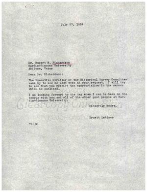 [Letter from Truett Latimer to Rupert N. Richardson, July 27, 1959]