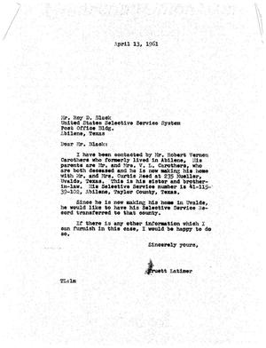 [Letter from Truett Latimer to Roy D. Black, April 13, 1961]