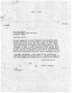 [Letter from Truett Latimer to Hal Sayles, July 9, 1959]
