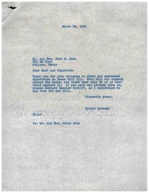 [Letter from Truett Latimer to Mr. and Mrs. Earl G. Rose, March 22, 1961]
