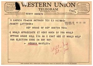 [Letter from Herman Whatley to Truett Latimer, April 13, 1959]