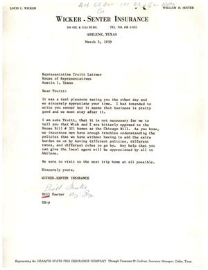 [Letter from Bill Senter to Truett Latimer, March 5, 1959]