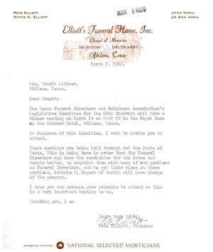 [Letter from Pete Elliot to Truett Latimer, March 7, 1962]