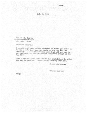 [Letter from Truett Latimer to R. R. Church, July 9, 1959]