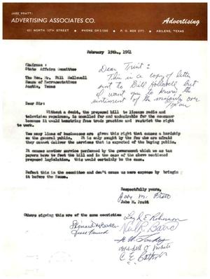 [Letter from Jabe M. Pratt to Bill Hollowell, February 15, 1961]