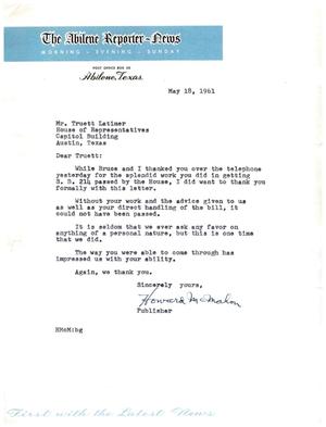 [Letter from Howard McMahon to Truett Latimer, May 18, 1961]