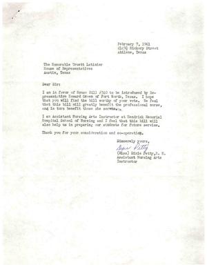 [Letter from Dixie Petty to Truett Latimer, February 7, 1961]