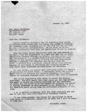 [Letter from Truett Latimer to Mrs. Larry Whitehead, January 16, 1959]
