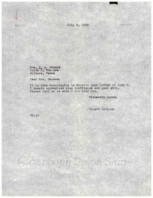 [Letter from Truett Latimer to Mrs. L. A. Groene, July 9, 1959]