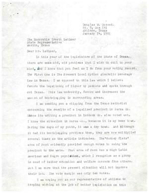 Primary view of object titled '[Letter from Douglas W. Gossett to Truett Latimer, January 14, 1961]'.