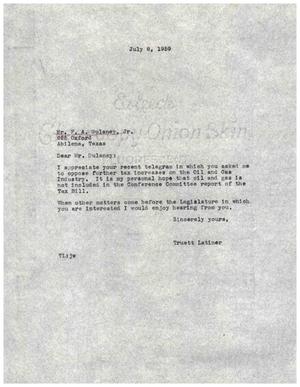 [Letter from Truett Latimer to F. A. Dulaney, Jr., July 8, 1959]