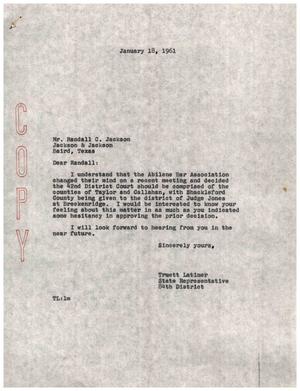 [Letter from Truett Latimer to Randall C. Jackson, January 18, 1961]