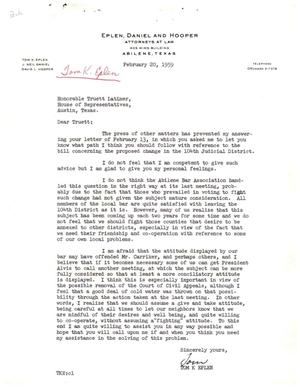 [Letter from Tom K. Eplen to Truett Latimer, February 20, 1959]