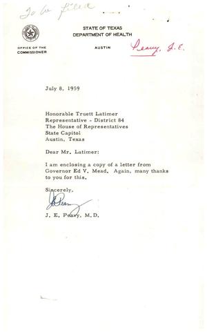 [Letter from J. E. Peavy to Truett Latimer, July 8, 1959]