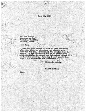 [Letter from Truett Latimer to Tom Gordon, June 25, 1959]