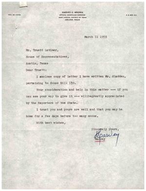 [Letter from Harvey C. Brown to Truett Latimer, {March 11, 1959]