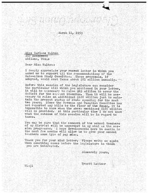 [Letter from Truett Latimer to Earlene Walton, March 11, 1959]