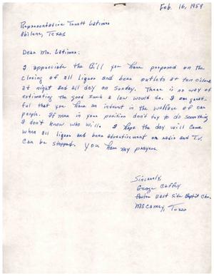 [Letter from George Caffey to Truett Latimer, February 16, 1959]