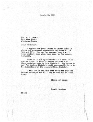 [Letter from Truett Latimer to A. C. Scott, March 29, 1961]