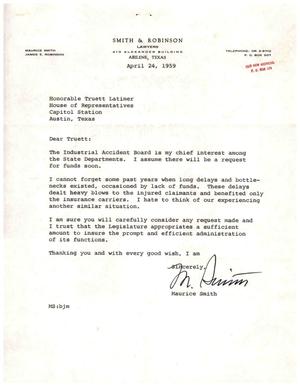 [Letter from Maurice Smith to Truett Latimer, April 24, 1959]