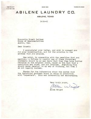 [Letter from Allen Wright to Truett Latimer, February 16, 1961]