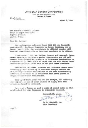 [Letter from E. B. Mitchell, Jr. to Truett Latimer, April 7, 1961]
