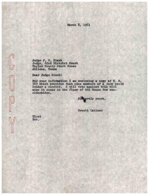 [Letter from Truett Latimer to J. R. Black, March 8, 1961]