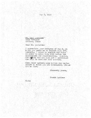 [Letter from Truett Latimer to Leon Burnside, May 7, 1959]