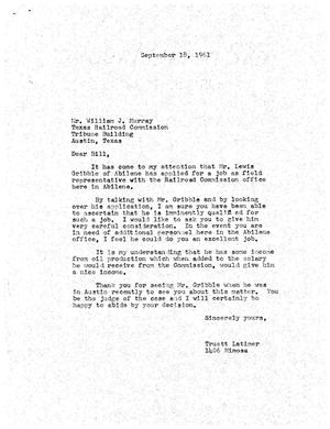 [Letter from Truett Latimer to William J. Murray, September 18, 1961]